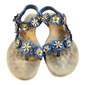 Patrizia by spring step womens sandals sz 6 blue gold metal accents